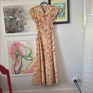 1930s Midi Matte Satin Day Dress Wonderful Print up to 19" bust 26" waist